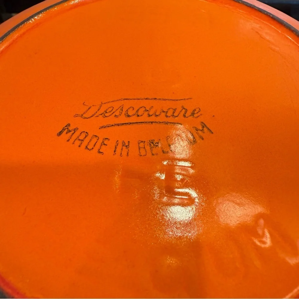 DESCOWARE Vintage 70s Belgium Orange Enamel Cast Iron Sauce Pan‎ Skillet Lid